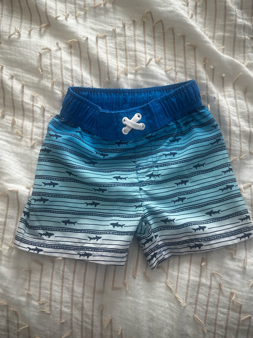 Cat & Jack Blue Shark-Stripe Swim Trunks